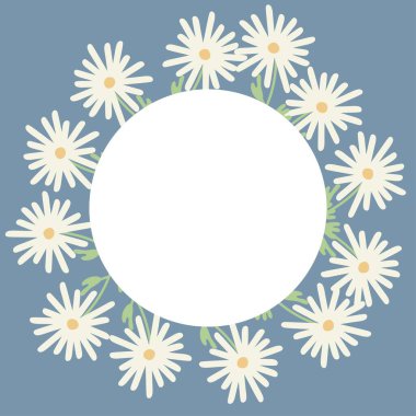 Çiçek çerçeveli papatya ya da kasımpatı düz vektör illüstrasyonlu tebrik kartı
