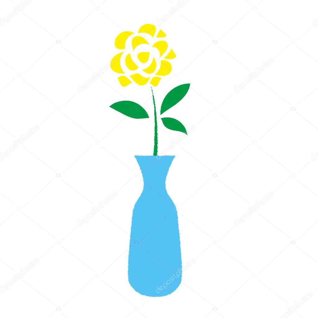Illustration of a yellow rose in a vase