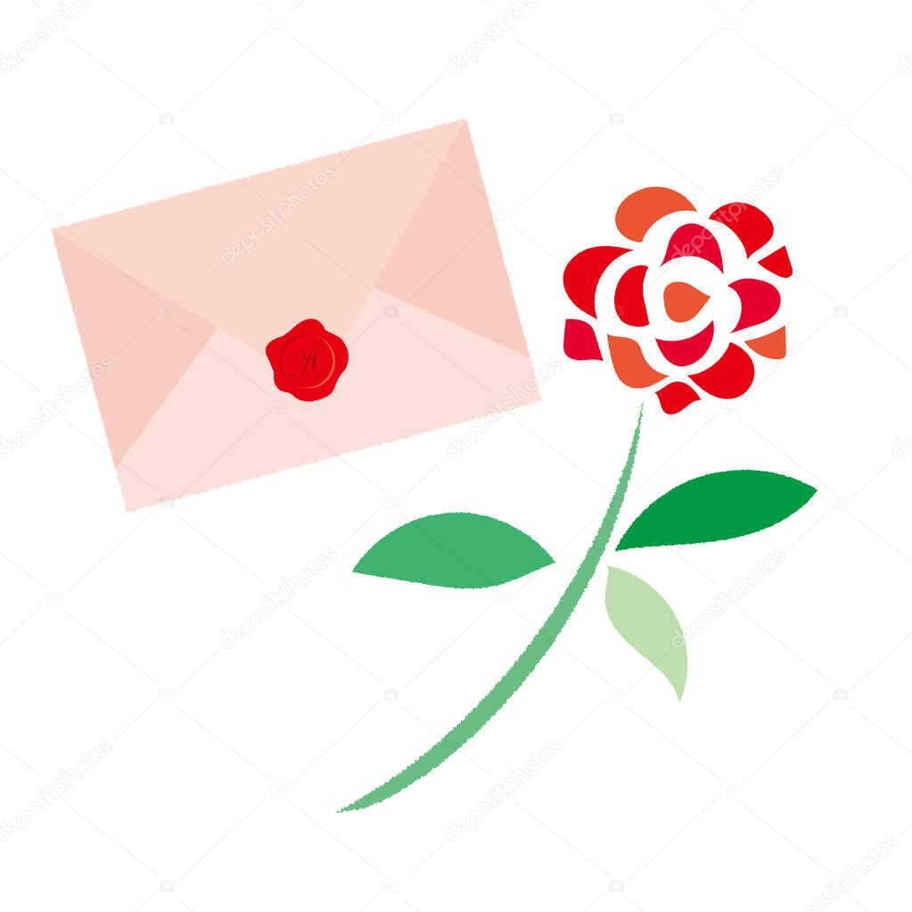 Illustration material of simple red rose and letter