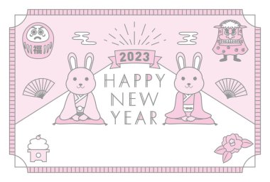 2023 Yeni Yıl Kartı Tasarımı Tavşanın Dikey Yılı