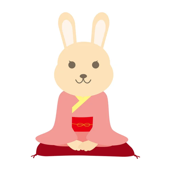 Clip Art Rabbit Bowing Kimono — Stock Vector