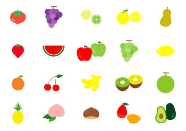 Bir dizi basit ve düz meyve çizimleri.