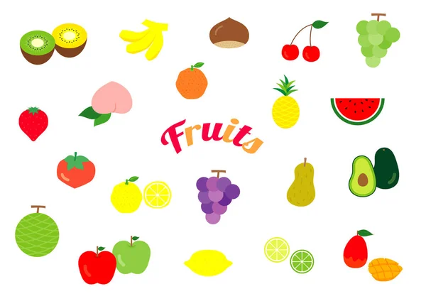 Egy Sor Egyszerű Lapos Gyümölcs Illusztrációk — Stock Vector