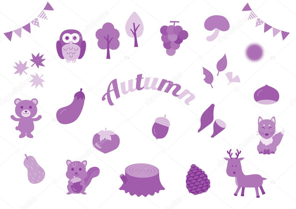 Flat and simple autumn motif set illustration