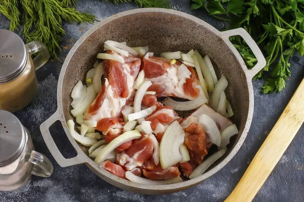 Enjuague Carne Agua Cortada Porciones Mejor Usar Falda Con Las — Foto de Stock