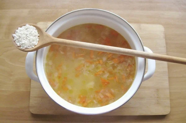 Wash Rice Add Soup — Stock Photo, Image