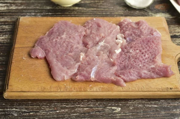 Umyć Mięso Pokroić Jak Zdjęciu — Zdjęcie stockowe