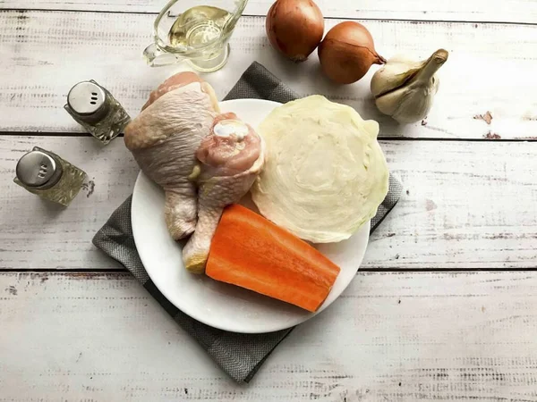 Prepare All Ingredients Needed Cook Cabbage Cushion Chicken Oven — Stock Photo, Image