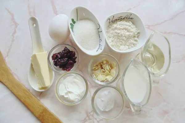 Prepare All Necessary Ingredients Making Berry Cream Pie — Stock Photo, Image