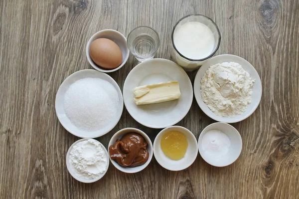 Prepare Todos Los Ingredientes Necesarios Para Hacer Pastel Miel Polaco — Foto de Stock