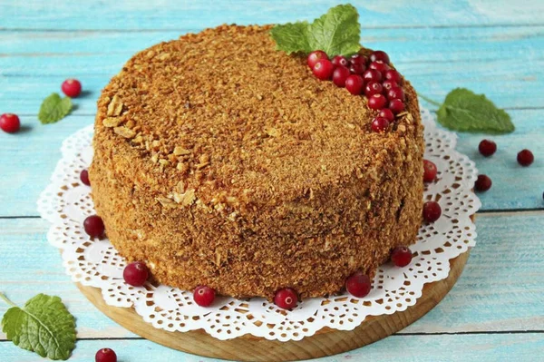 Decorate the cake as you wish and serve. The Polish honey cake is one of the most unusual ways to make such a cake. But it turns out to be very tasty, tender and there is not very much honey in it, as in other versions. Take on arms! Bon Appetit!