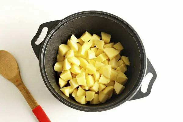 Add Potatoes Diced Stripped — Stock Photo, Image