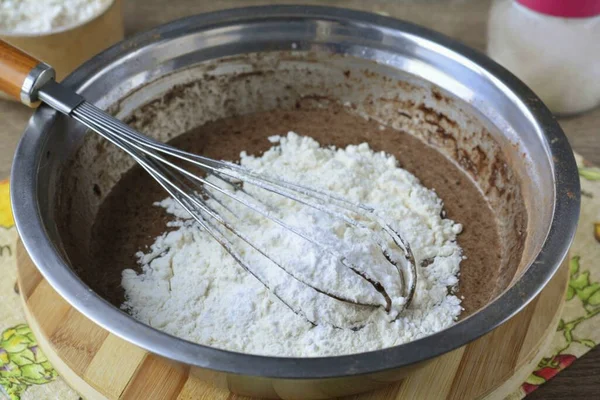 Add Wheat Flour Baking Powder Make Muffins Fluffy — Stock Photo, Image