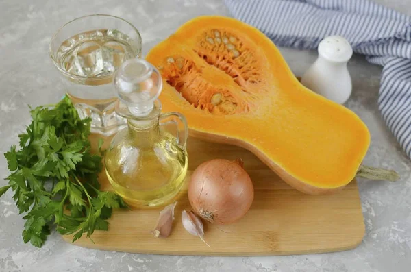 Bereid Alle Ingrediënten Voor Het Maken Van Slimming Pumpkin Soup — Stockfoto