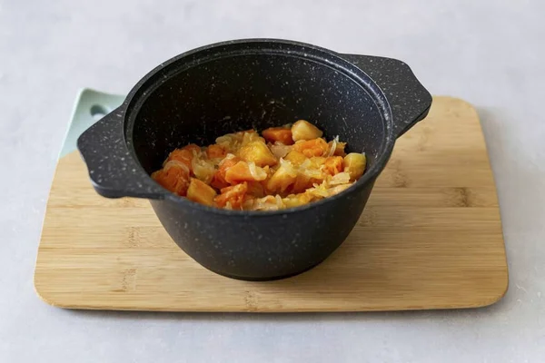 Add Fried Pumpkin Onions Pea Porridge Stir Gently Put Out — Stock Photo, Image