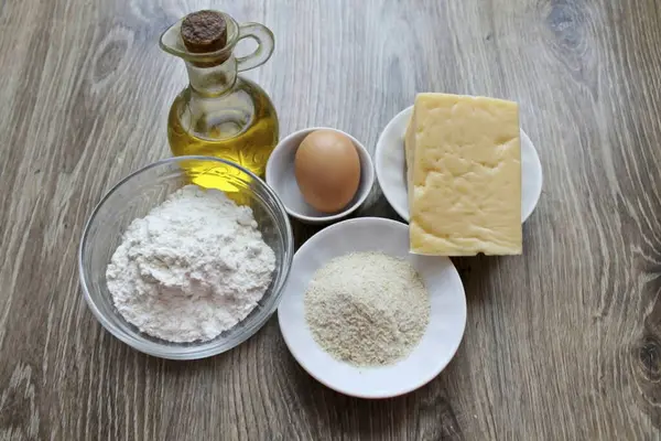 Prepare All Necessary Ingredients Making Cheese Nuts — Stock Photo, Image