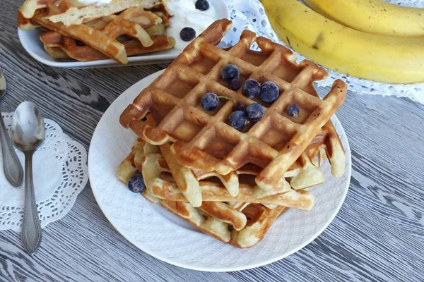 You Have Enough Time Morning Make Banana Waffles Breakfast Hearty — Stock Photo, Image