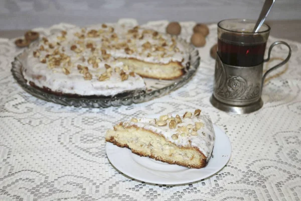 Niech Ciasto Moczyć Przez Godzin Pyszne Ciasto Orzechowe Lida Jest — Zdjęcie stockowe