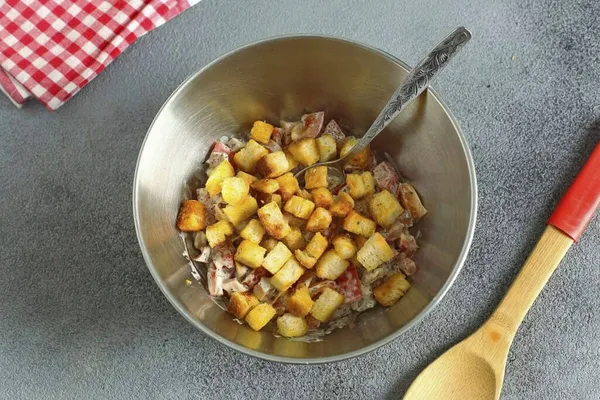 Adicionar Croutons Pouco Antes Servir — Fotografia de Stock