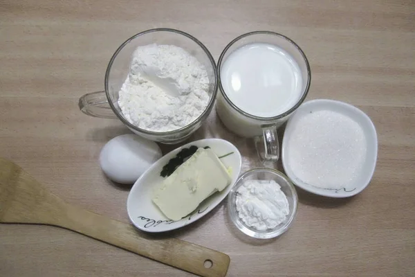 Pregătiți Toate Ingredientele Necesare Pentru Face Tortul Napoleon Mamei — Fotografie, imagine de stoc