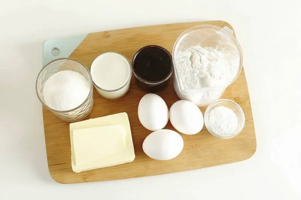 Prepare Todos Los Ingredientes Necesarios Para Hacer Pastel Mantequilla Chocolate — Foto de Stock