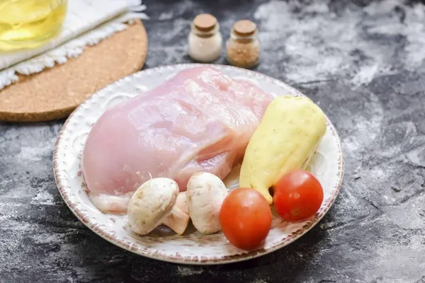 Připravte Všechny Ingredience Potřebné Výrobě Vegetable Turkey Rolls Připravte Krůtí — Stock fotografie