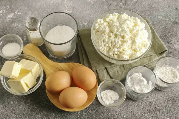 Prepare Todos Los Ingredientes Necesarios Para Hacer Pastel Cuajada Polaco — Foto de Stock