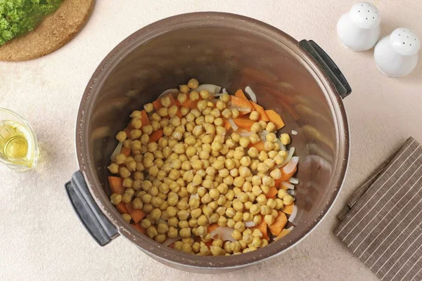 Add Washed Chickpeas Pot — Stock Photo, Image
