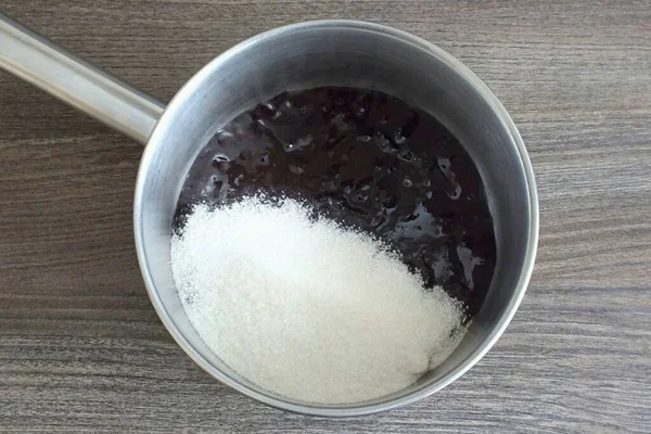 Uma Panela Combinar Gramas Açúcar Geléia Ponha Calor Moderado Aqueça — Fotografia de Stock