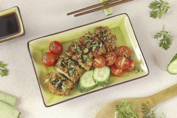 Tonkatsu Pork Ready Chops Served Spicy Sweet Sour Sauce Pre — Stock Photo, Image