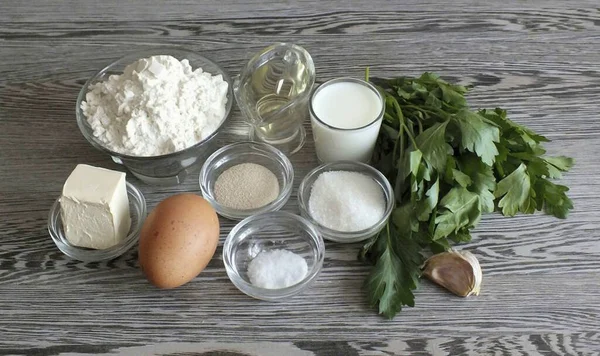 Prepare Todos Ingredientes Necessários Para Fazer Pão Salsa — Fotografia de Stock