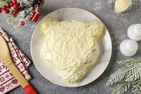 Vervolgens Combineer Resten Van Aardappelen Kaas Met Een Kleine Hoeveelheid — Stockfoto