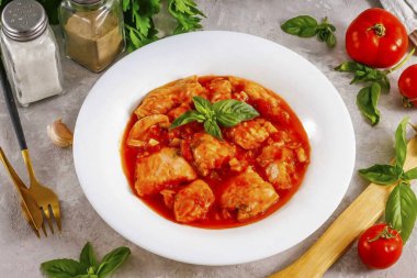 Bitmiş tabağı tabağa koy, taze otlarla süsle ve servis et. Arzu ederseniz, yemeğin sonuna doğranmış dereotu, maydanoz ve fesleğen ekleyin..