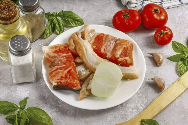 Prepare All Ingredients Needed Cook Salmon Tomato Sauce You Can — Stock Photo, Image