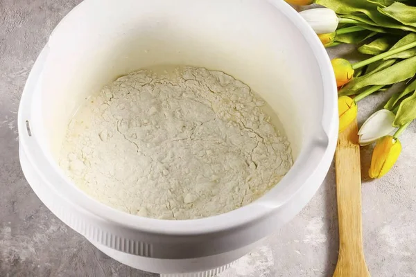 Add Sifted Wheat Flour Stir Gently Preheat Oven 180 Degrees — Fotografia de Stock