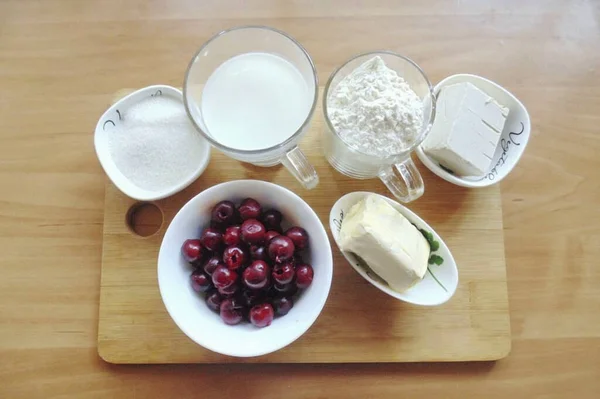 Prepare All Ingredients Needed Make Cherry Bagels Yeast — Stock Photo, Image