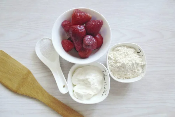 Prepare All Ingredients Needed Make Frozen Strawberry Dumplings — Fotografia de Stock