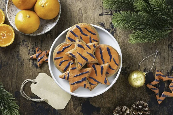Печиво Імбирних Пряників Новий Рік Тигра Готове Бон Апетит Щасливі — стокове фото
