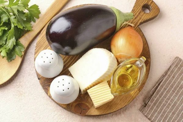 Preparar Todos Los Ingredientes Necesarios Para Cocinar Berenjena Relleno Con — Foto de Stock