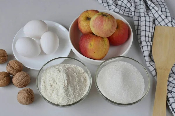 Prepara Todos Los Ingredientes Necesarios Para Hacer Pastel Manzana Doorstep —  Fotos de Stock