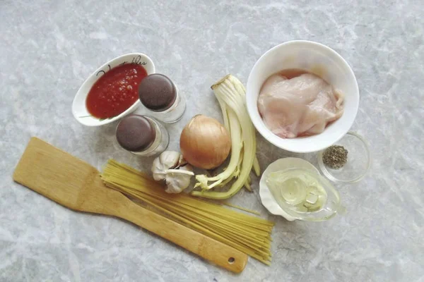 Prepare All Ingredients Needed Make Chicken Celery Pasta — Foto Stock