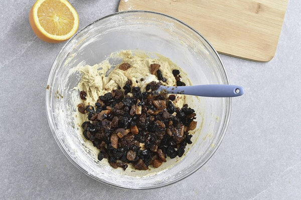 Add dried fruit and stir again quickly.