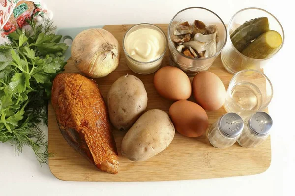 Prepare Todos Ingredientes Necessários Para Fazer Salada Conto Ano Novo — Fotografia de Stock