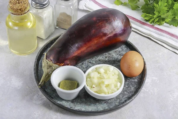 Prepare All Ingredients Needed Cook Eggplant Mushroom Cube Egg You — Fotografia de Stock