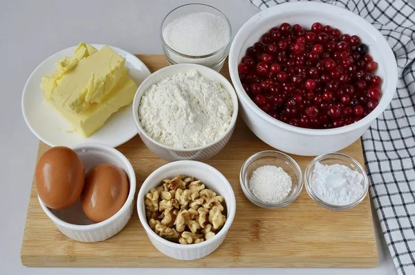 Prepare All Ingredients Needed Make Cranberry Crumb Pie Wash Cranberries — Stockfoto