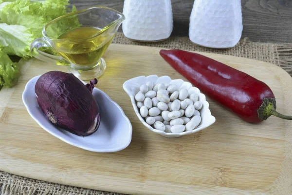 Prepare All Ingredients Needed Make Bean Bell Pepper Salad — стоковое фото