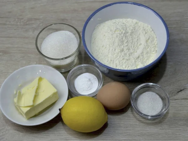 First Step Prepare Dough Shortbread Base Prepare Ingredients — Stock Photo, Image