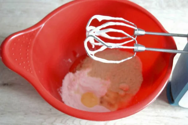 Prepare Marzipan Mass Whisk Grams Almond Flour Grams Powdered Sugar — 图库照片