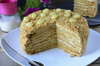 Prepare a gorgeous honey cake with mascarpone for the festive table. This cake will captivate you and your guests! Soft cakes and delicate cream are what those with a sweet tooth love. Good appetite!