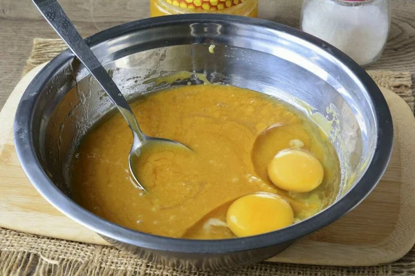 Remove Dough Heat Let Cool Slightly Beat Chicken Eggs Stir — стоковое фото